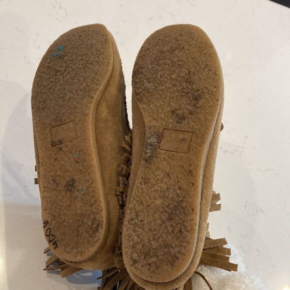 Zara camel brown genuine leather suede fringe moccasin holloween shoes size 39 - Picture 6 of 8
